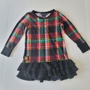 Ralph Lauren Plaid Ruffle Dress Black Red Green Toddler Girls 4T